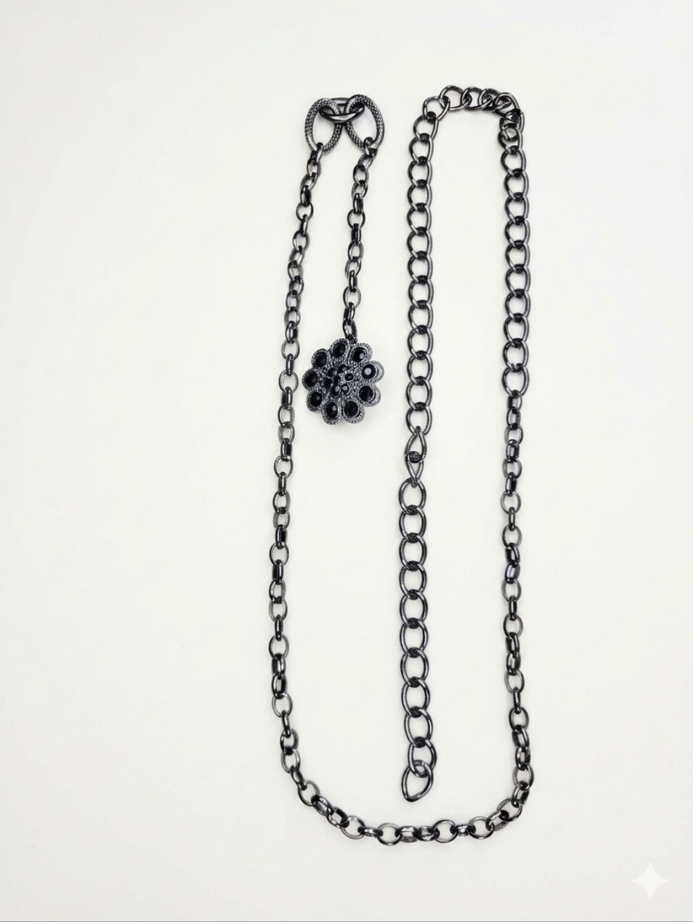 Gunmetal Chain Belt Floral Rhinestone Women OS Adjustable Whimsigoth Y2K Goth - Picture 2 of 6